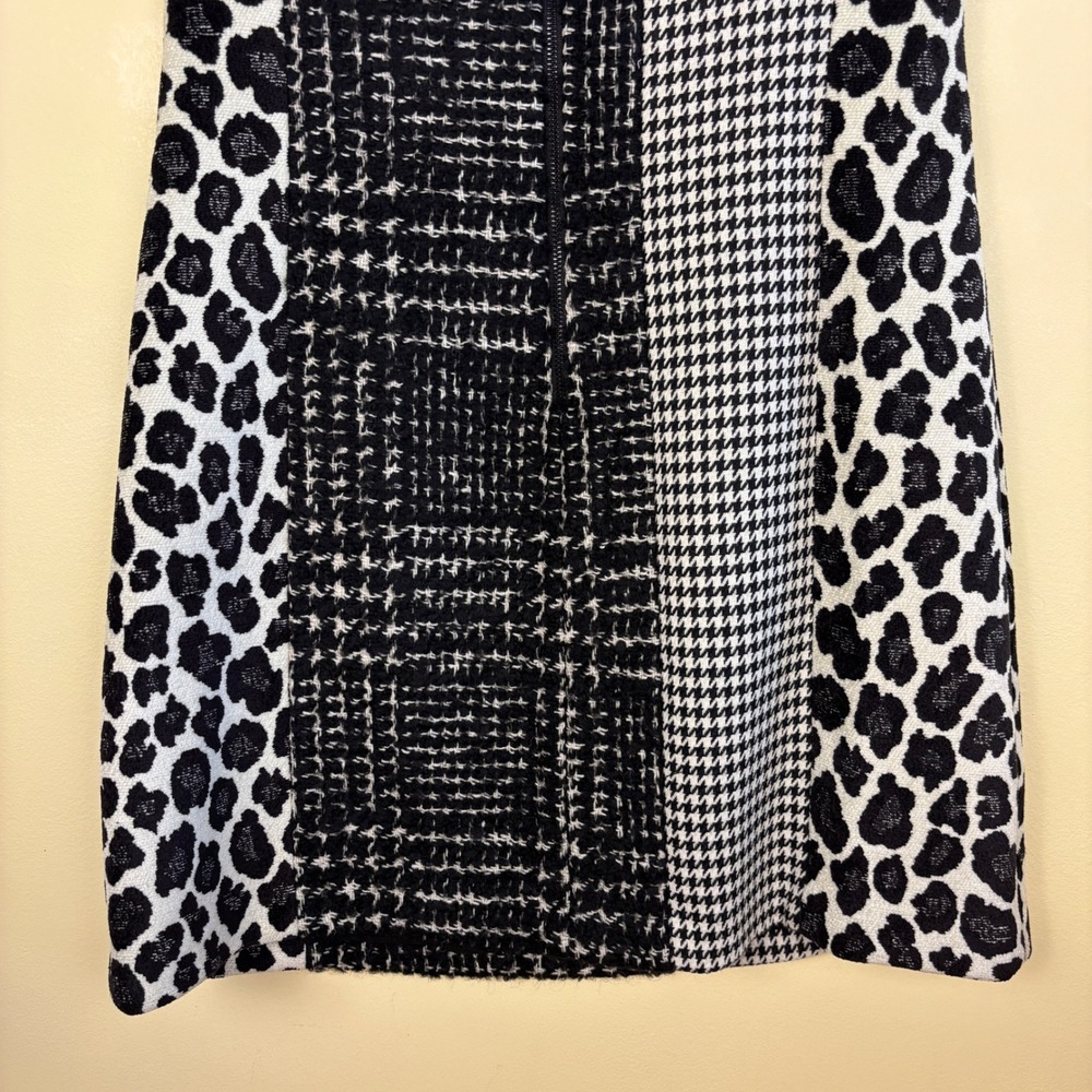 ALICE + OLIVIA Clyde Pattern Mix Wool Shift Dress Black/White Women Size 6 Tweed - Picture 9 of 11